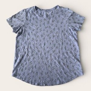 Old Navy Botanical Print T-Shirt Cool Blue Cotton Coastal Cottage Women's L Tall